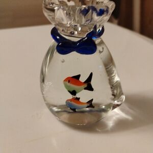 Murano Style Art Glass Goldfish Paperweight Fish in Bag Aquarium Figurine